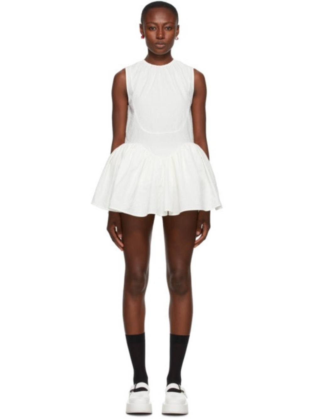 SHUSHU/TONG White Sleeveless Peplum Mini Dress